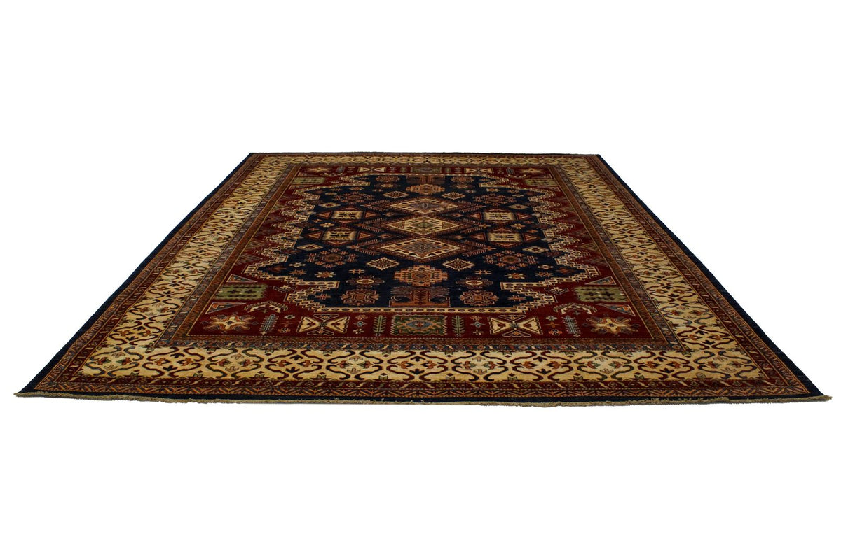 10x13 Navy and Ivory Kazak Tribal Rug