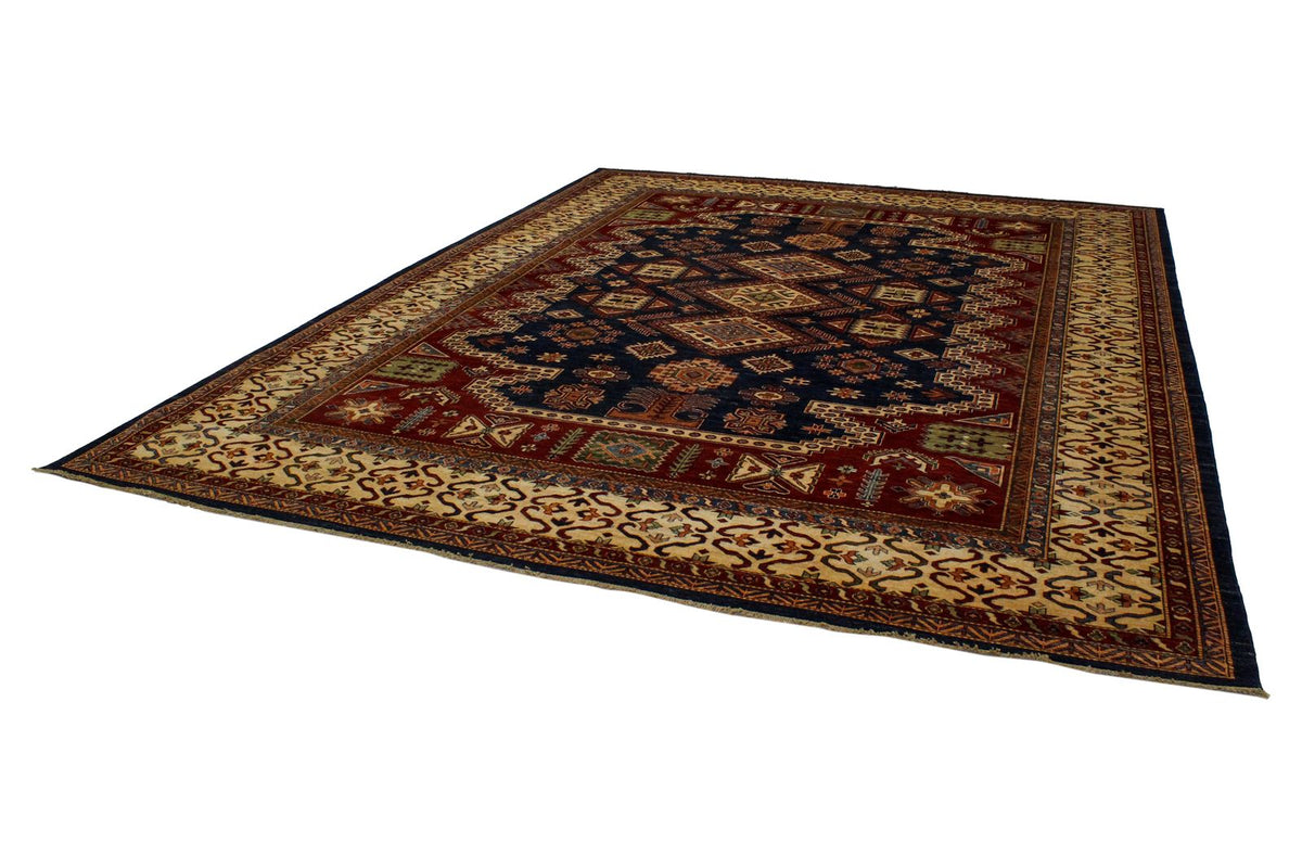 10x13 Navy and Ivory Kazak Tribal Rug