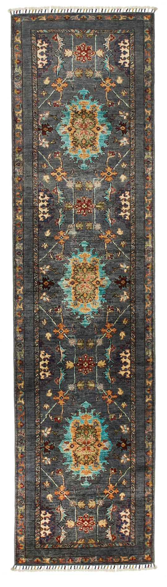 3x10 Gray and Multicolor Turkish Tribal Runner