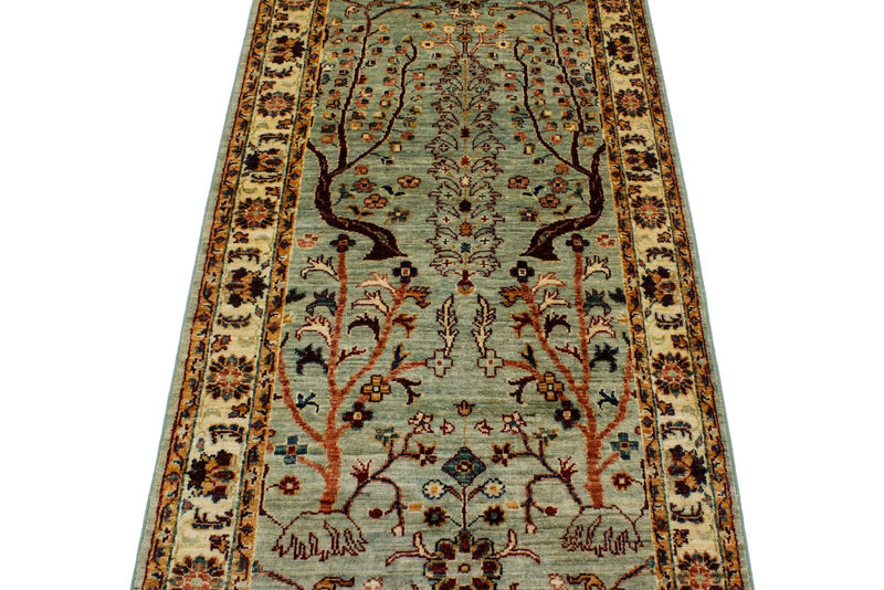 3x10 Blue and Ivory Turkish Tribal Runner