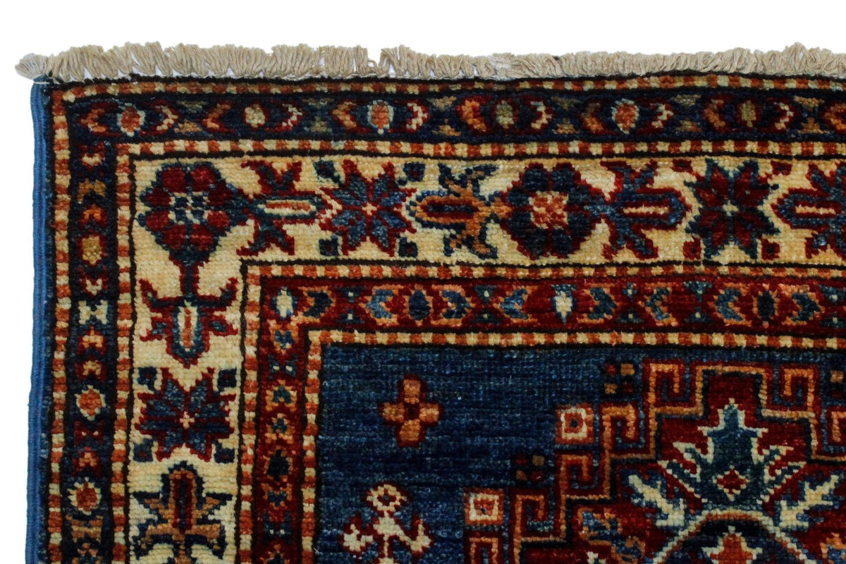 2x13 Light Blue and Ivory Kazak Tribal Runner
