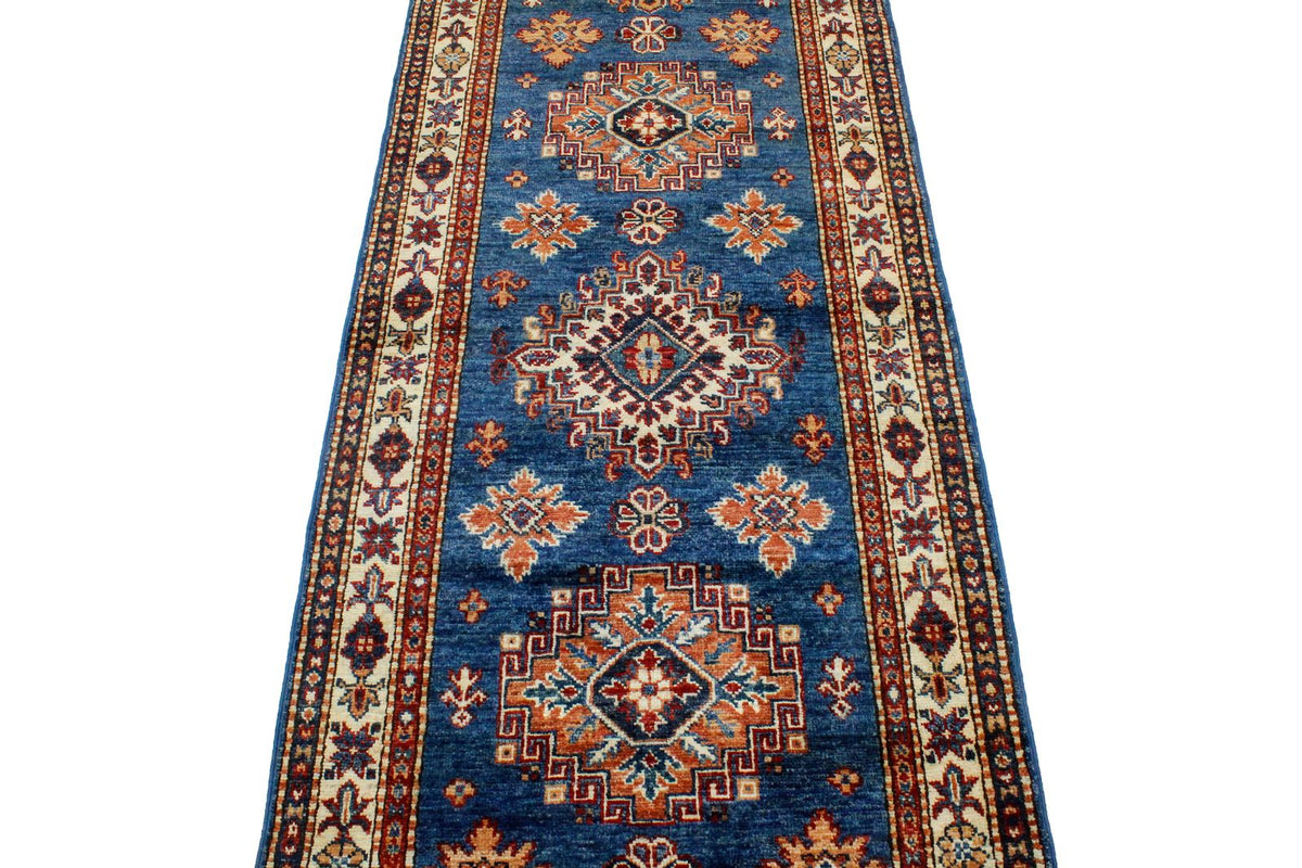 2x13 Light Blue and Ivory Kazak Tribal Runner