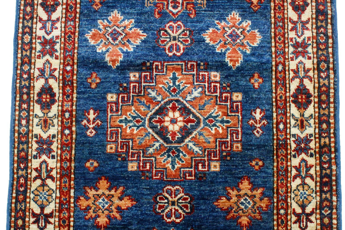 2x13 Light Blue and Ivory Kazak Tribal Runner