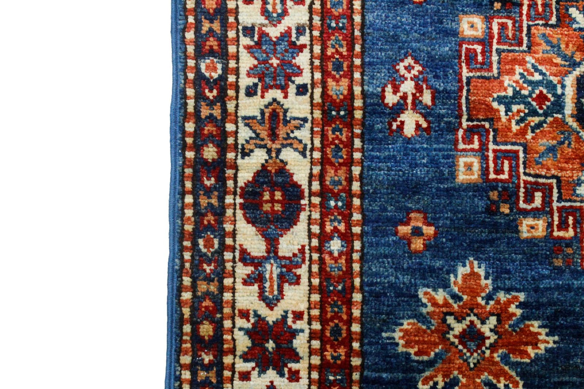 2x13 Light Blue and Ivory Kazak Tribal Runner