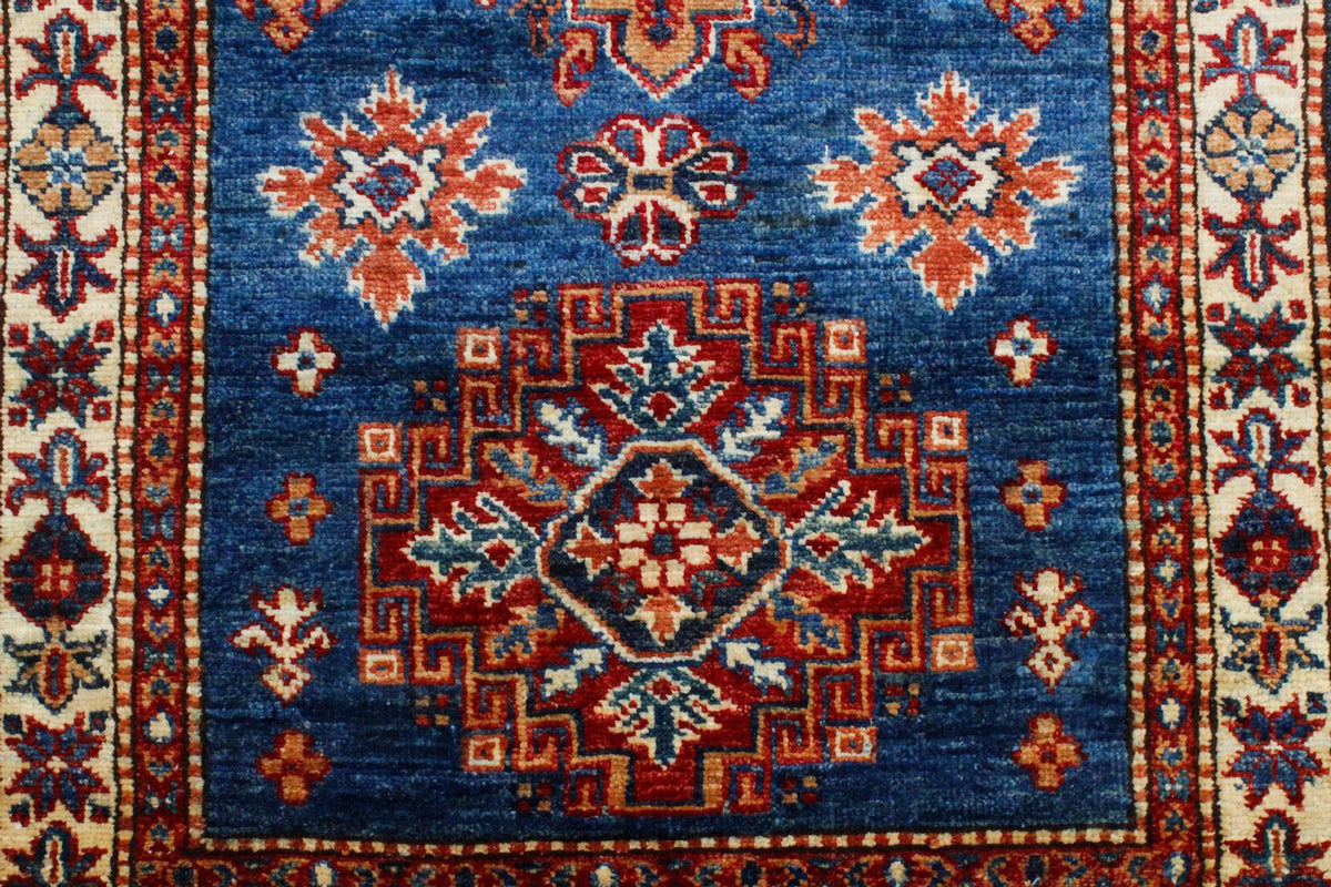 2x13 Light Blue and Ivory Kazak Tribal Runner
