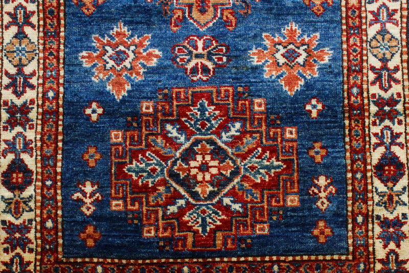 Vintage Handmade 3x10 Light Blue and Ivory Anatolian Caucasian Tribal Distressed Area Rug