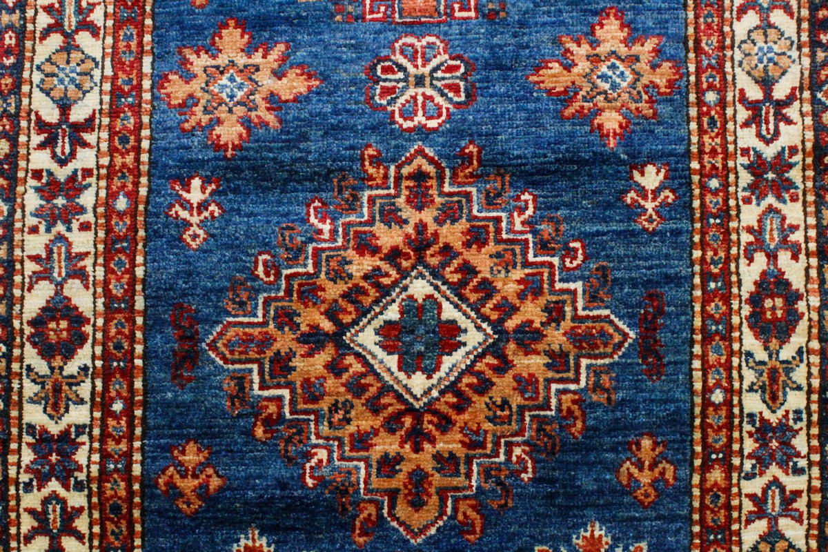 2x13 Light Blue and Ivory Kazak Tribal Runner
