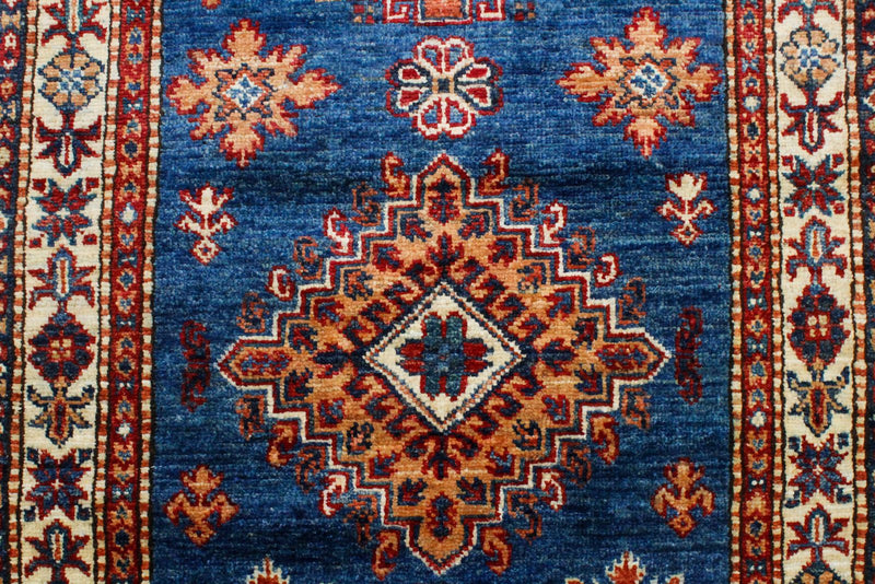 Vintage Handmade 3x10 Light Blue and Ivory Anatolian Caucasian Tribal Distressed Area Rug