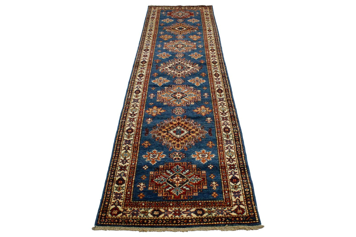 2x13 Light Blue and Ivory Kazak Tribal Runner
