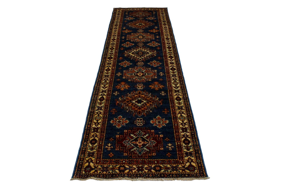 2x13 Light Blue and Ivory Kazak Tribal Runner