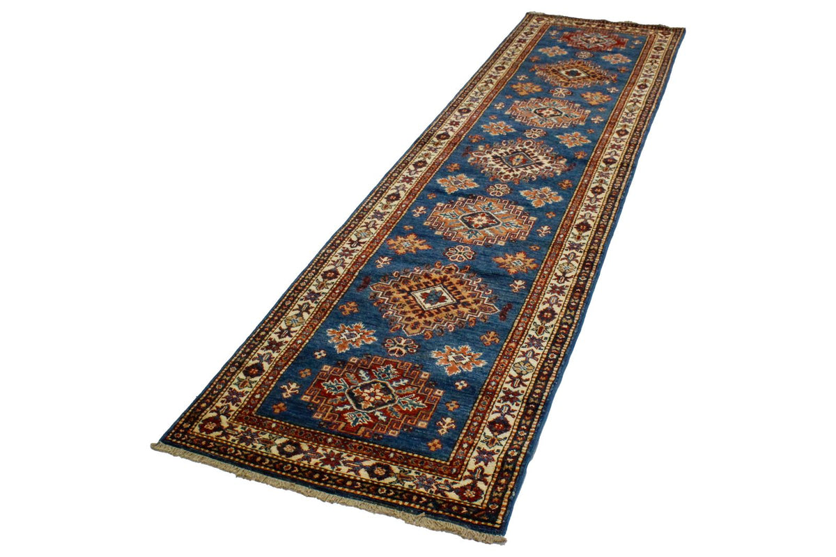 2x13 Light Blue and Ivory Kazak Tribal Runner