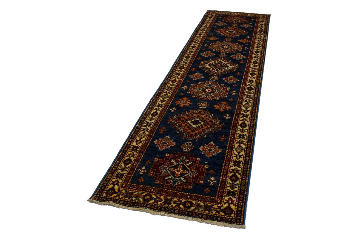 2x13 Light Blue and Ivory Kazak Tribal Runner