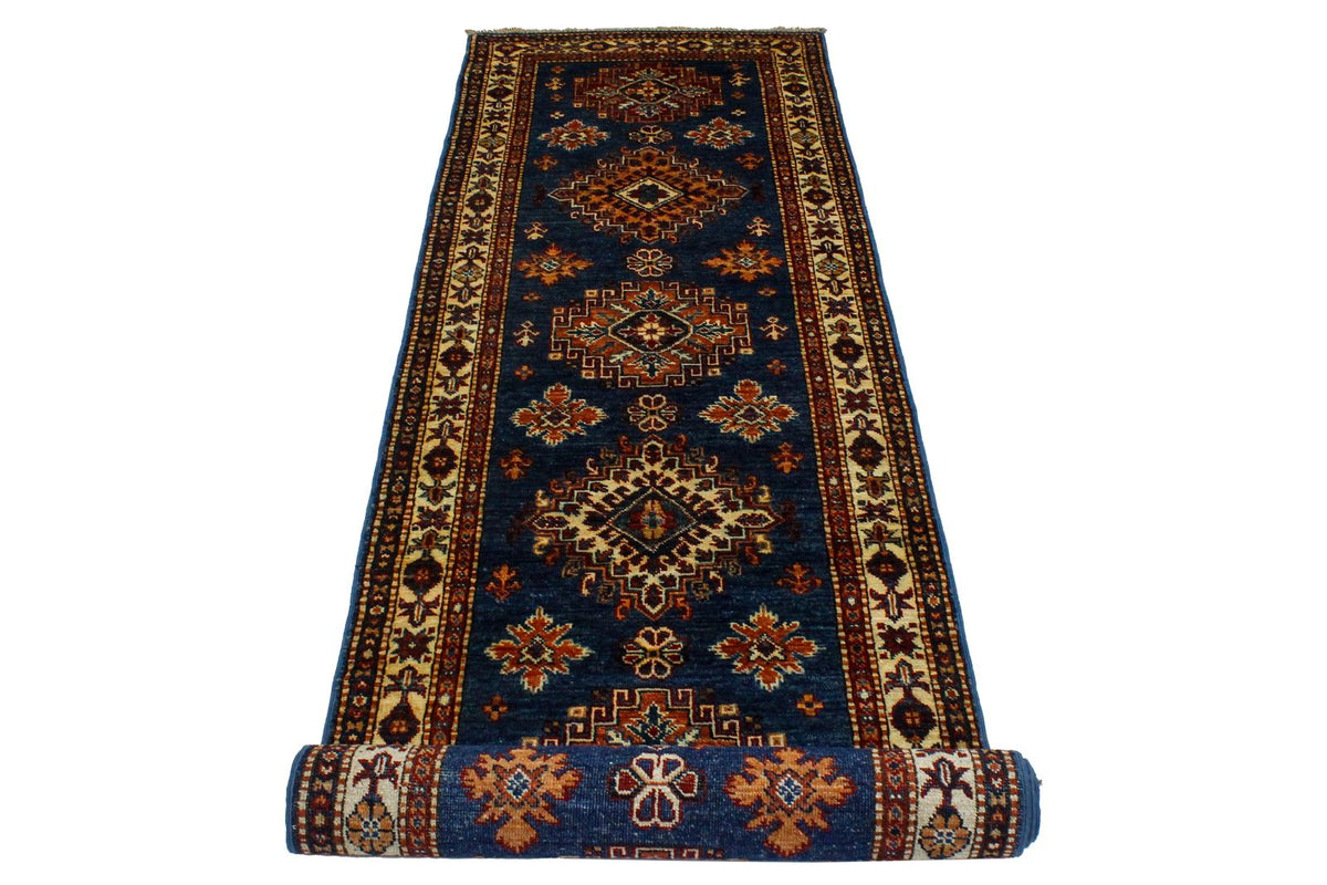 2x13 Light Blue and Ivory Kazak Tribal Runner