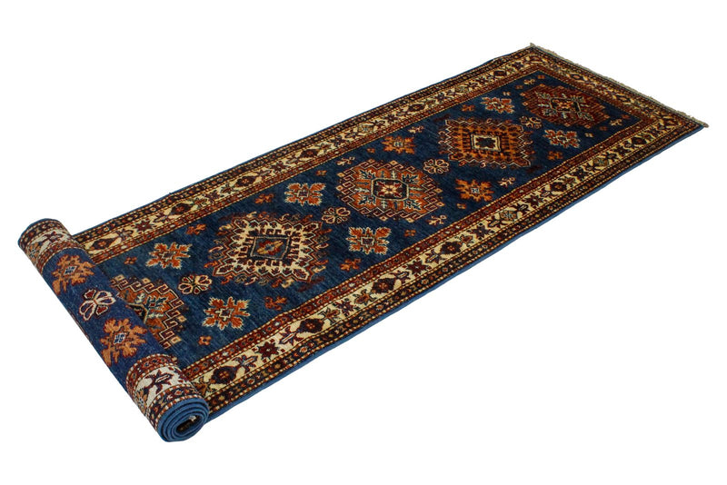 Vintage Handmade 3x10 Light Blue and Ivory Anatolian Caucasian Tribal Distressed Area Rug