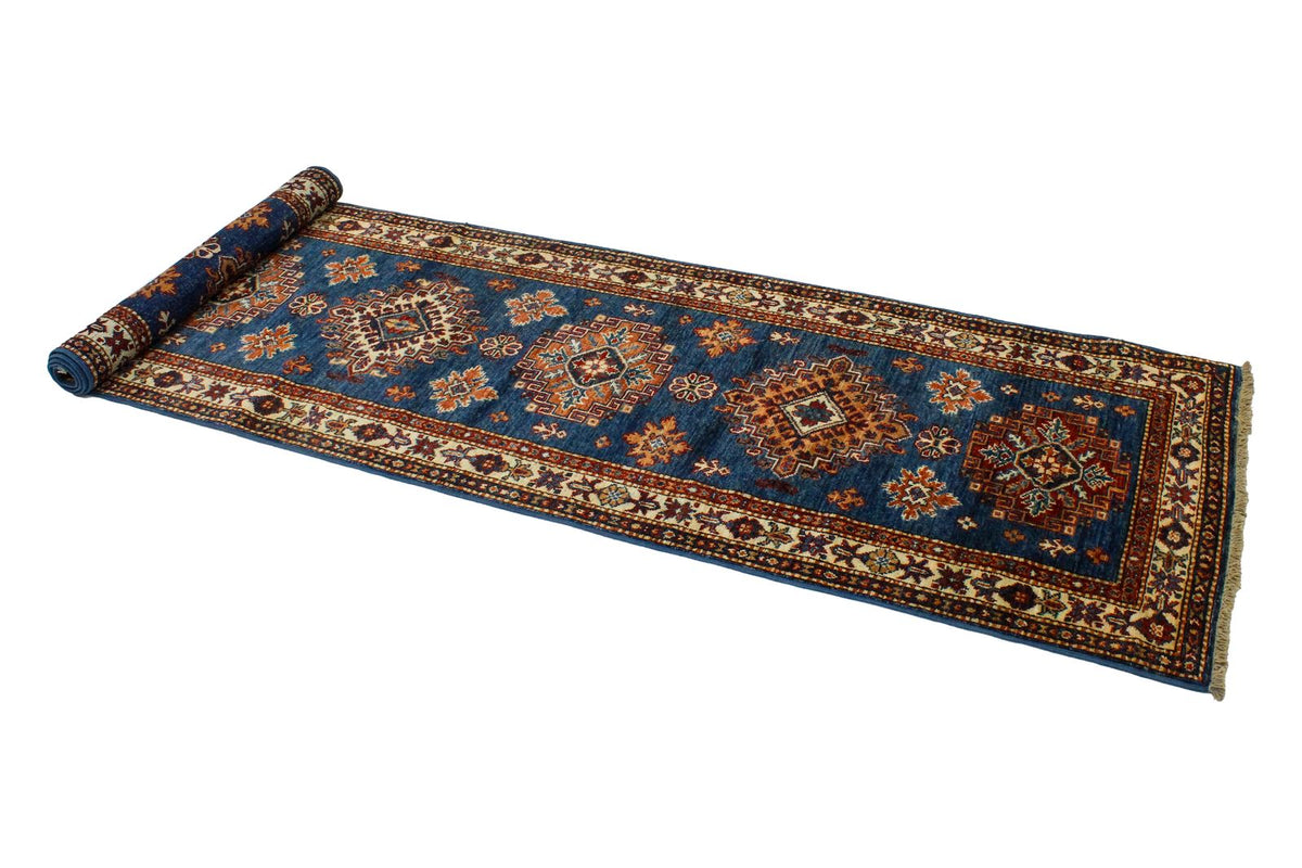 2x13 Light Blue and Ivory Kazak Tribal Runner