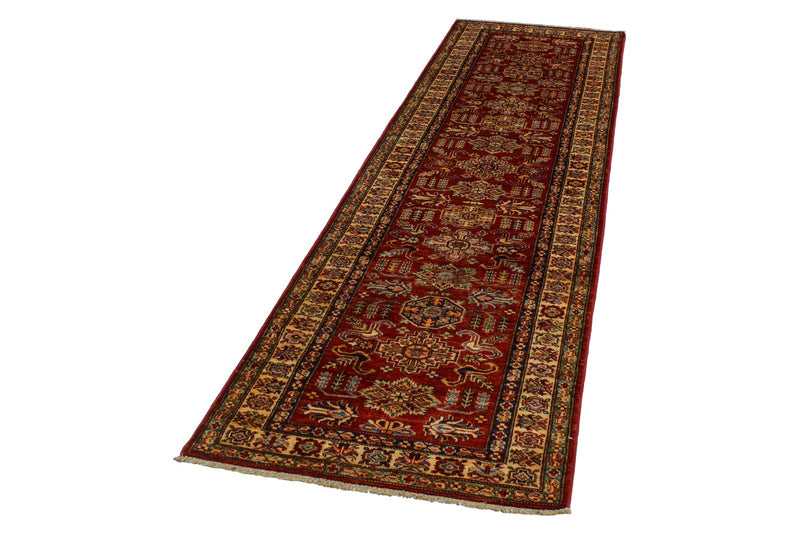 Vintage Handmade 3x10 Red and Ivory Anatolian Caucasian Tribal Distressed Area Runner