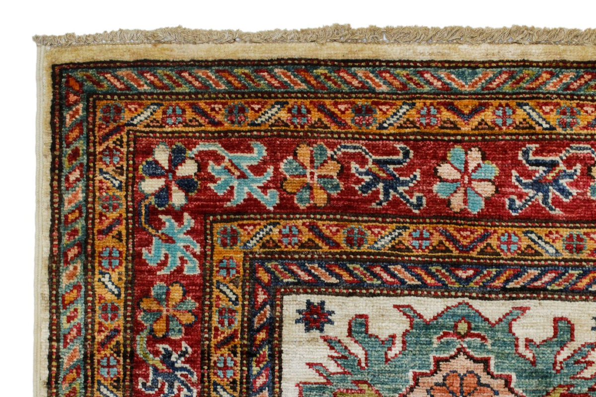 3x8 Ivory and Red Kazak Tribal Runner