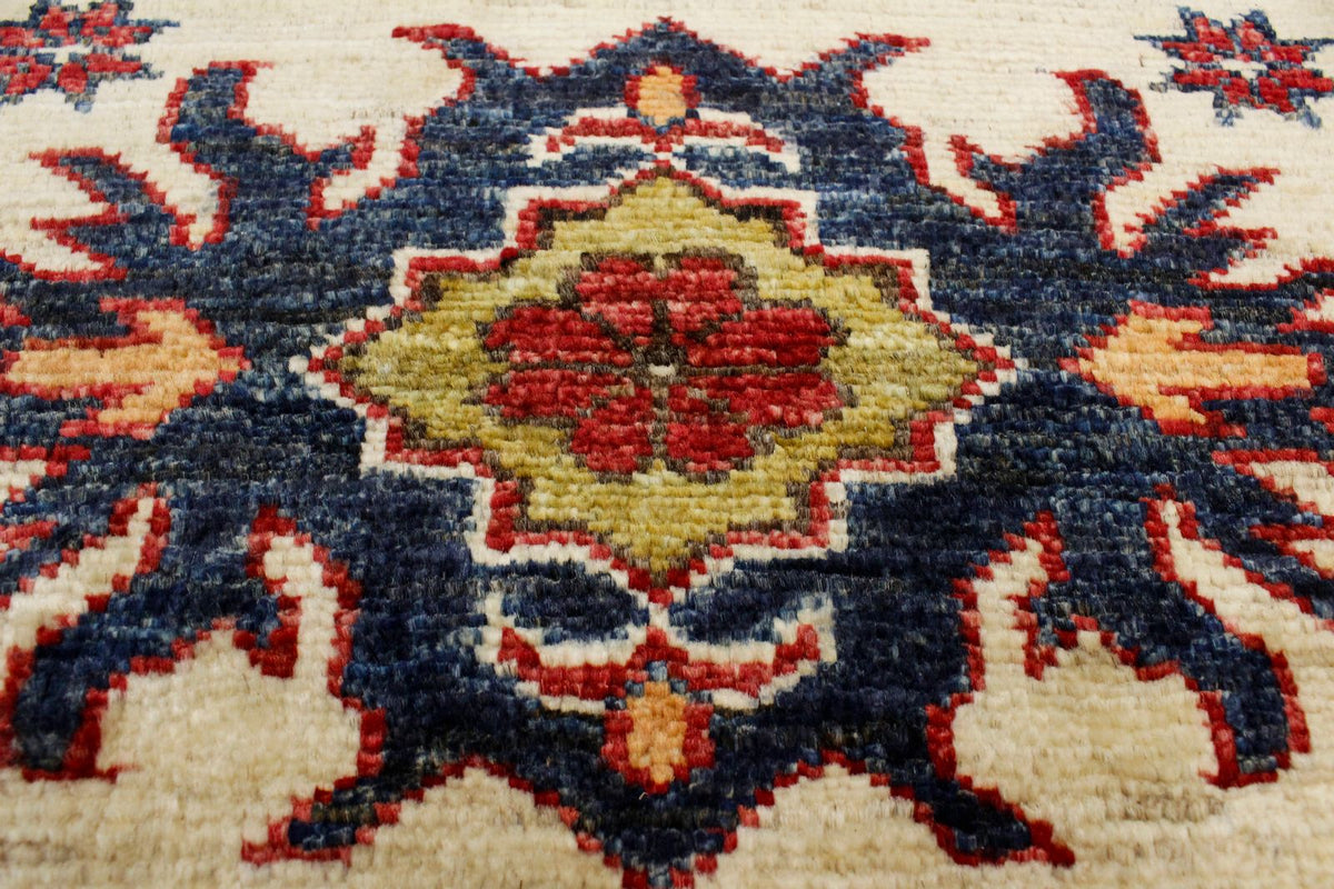 3x8 Ivory and Red Kazak Tribal Runner