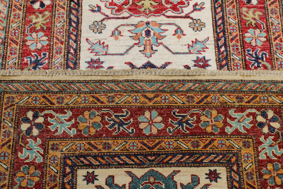 3x8 Ivory and Red Kazak Tribal Runner