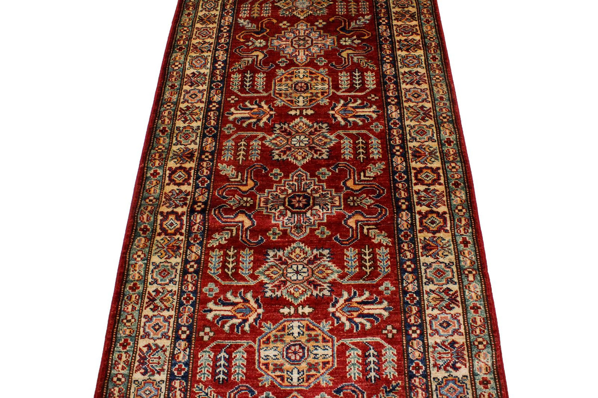 3x10 Red and Ivory Kazak Tribal Runner