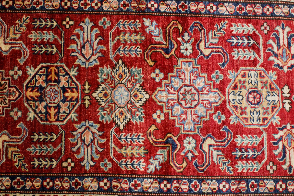 3x10 Red and Ivory Kazak Tribal Runner