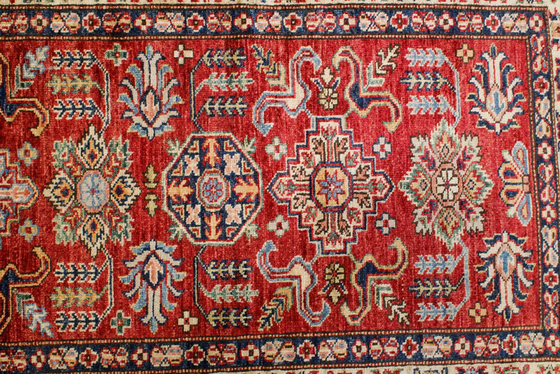 3x10 Red and Ivory Kazak Tribal Runner