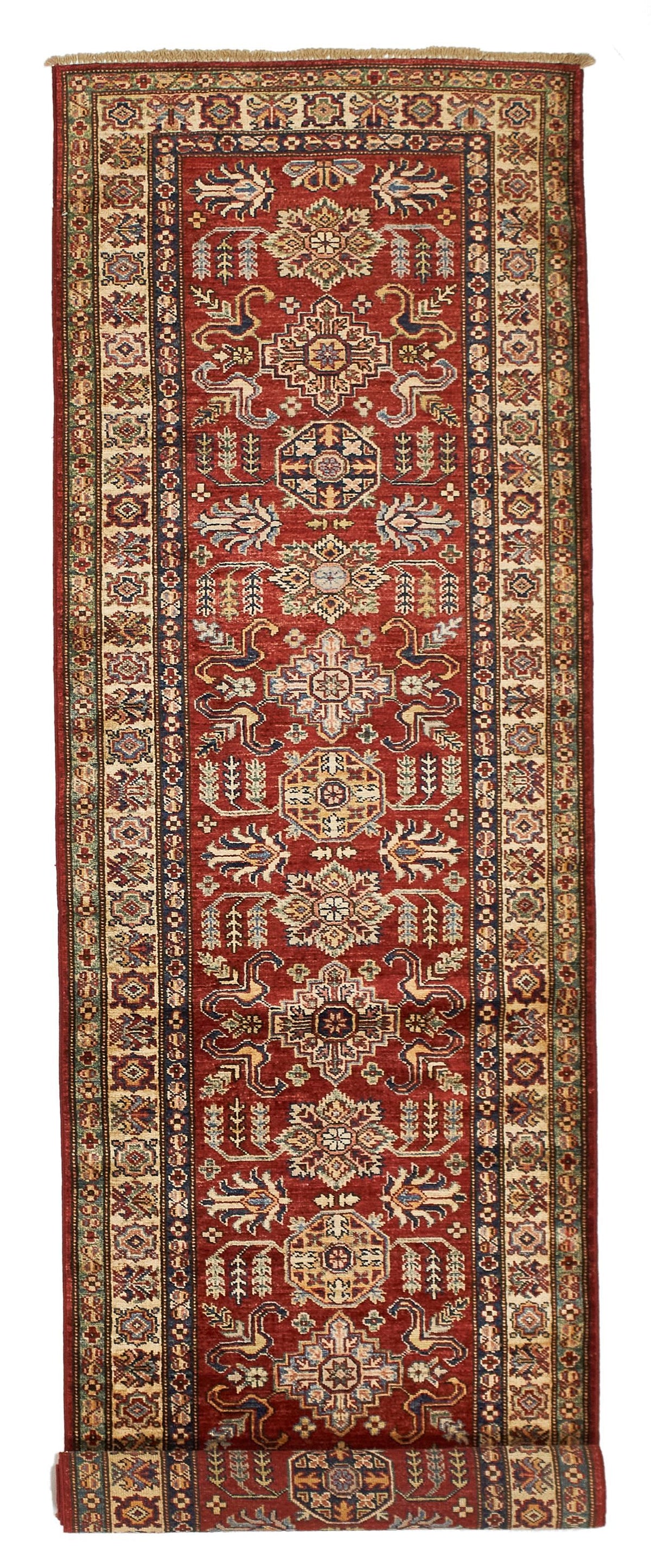 3x10 Red and Ivory Kazak Tribal Runner
