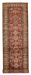 3x10 Red and Ivory Kazak Tribal Runner