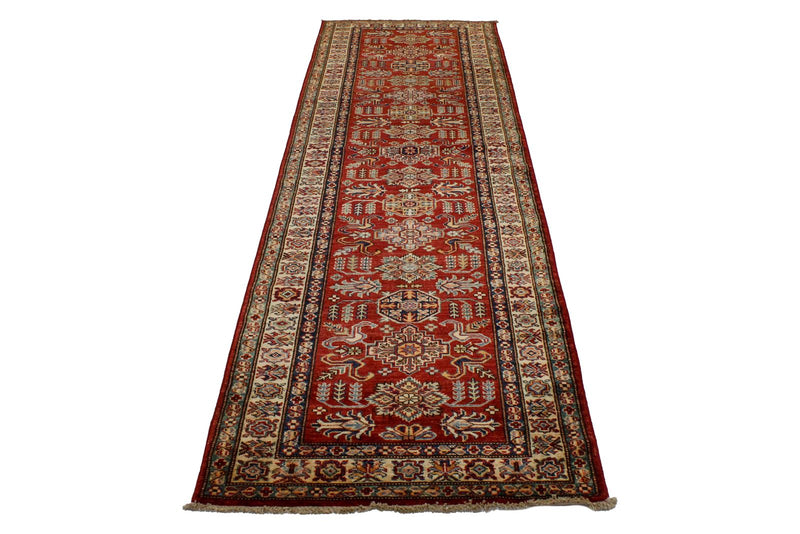 3x10 Red and Ivory Kazak Tribal Runner