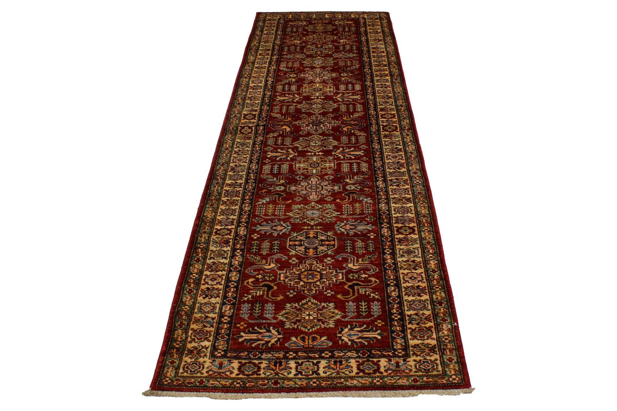 3x10 Red and Ivory Kazak Tribal Runner