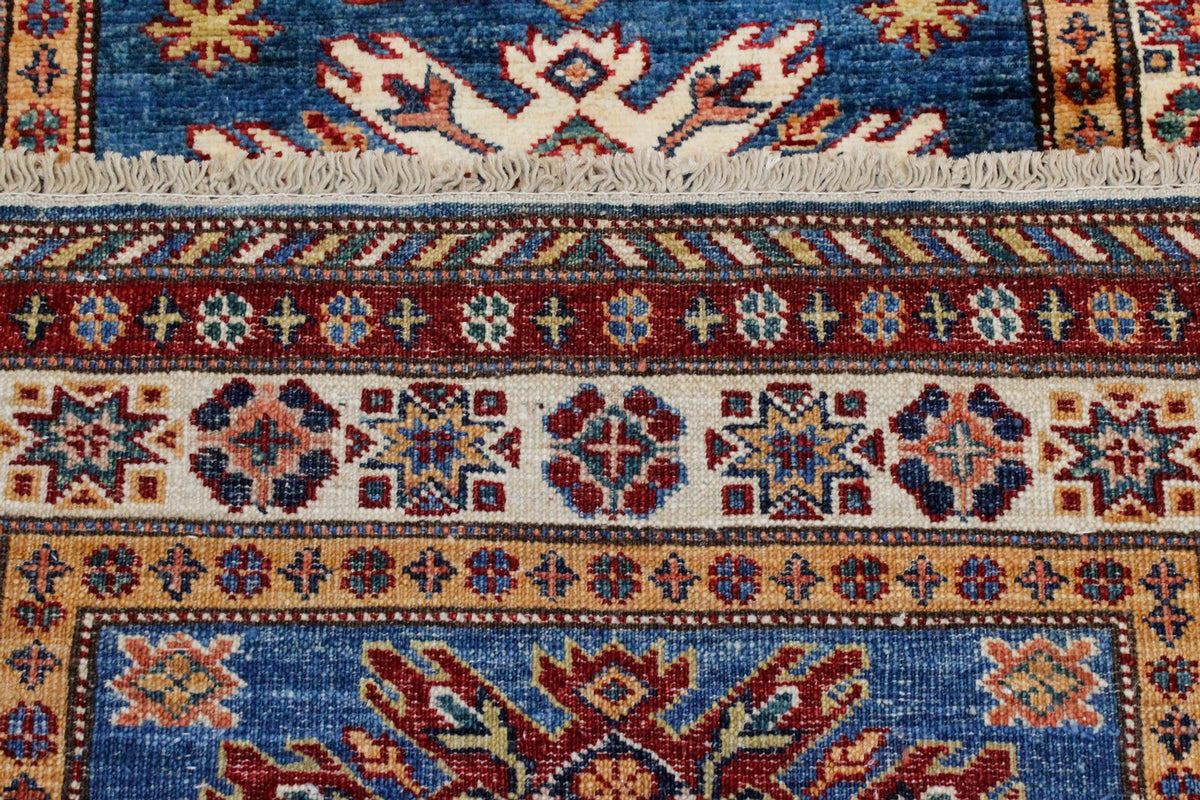 3x8 Blue and Ivory Kazak Tribal Runner