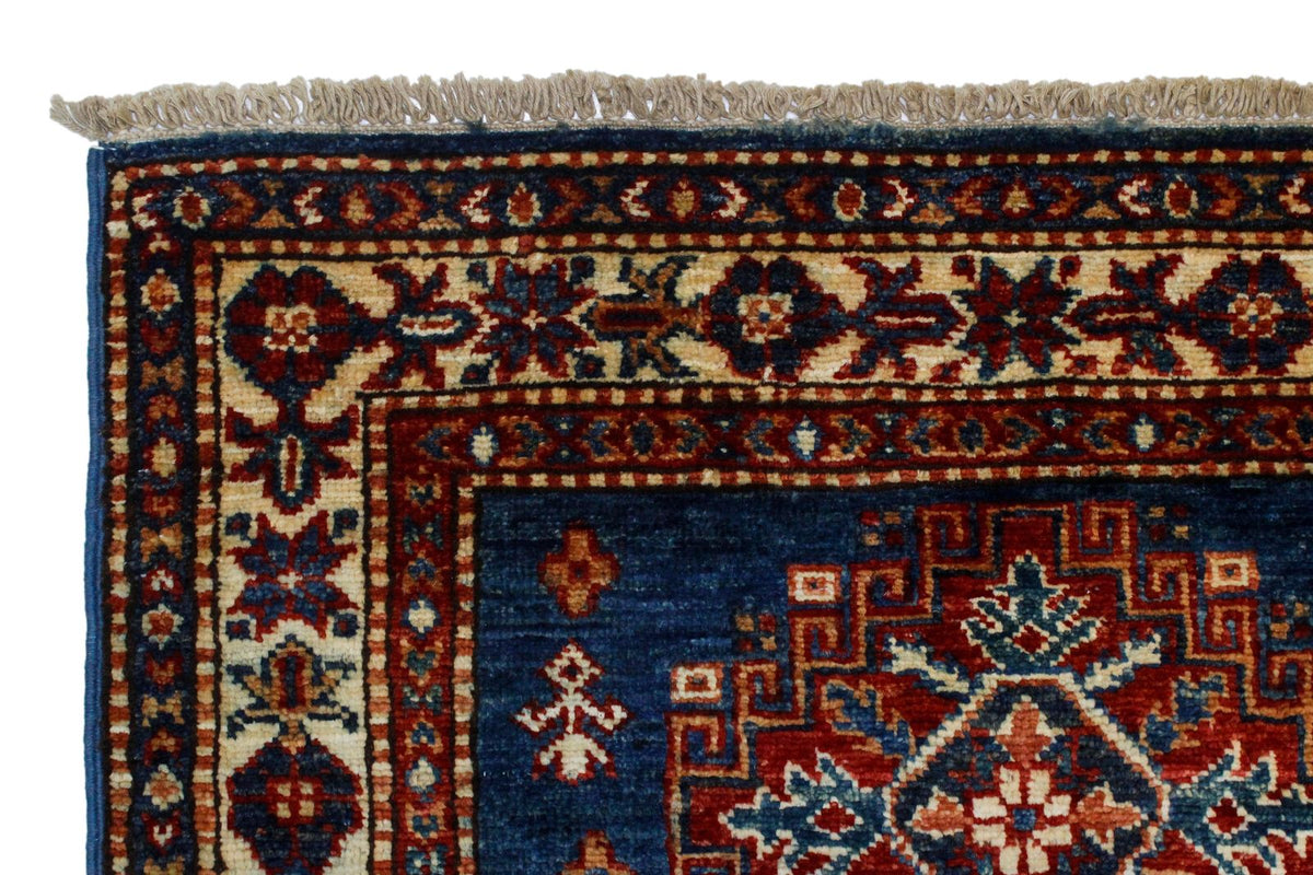 3x10 Light Blue and Ivory Kazak Tribal Runner
