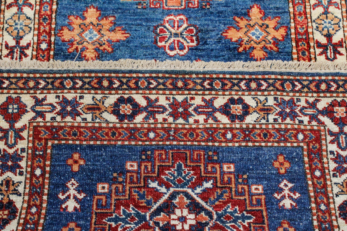 3x10 Light Blue and Ivory Kazak Tribal Runner