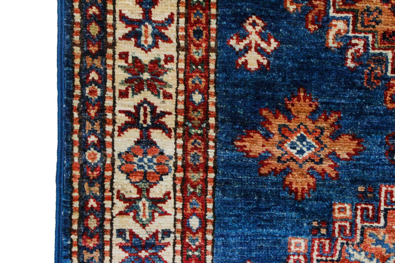 Vintage Handmade 3x9 Blue and Ivory Anatolian Caucasian Tribal Distressed Area Runner