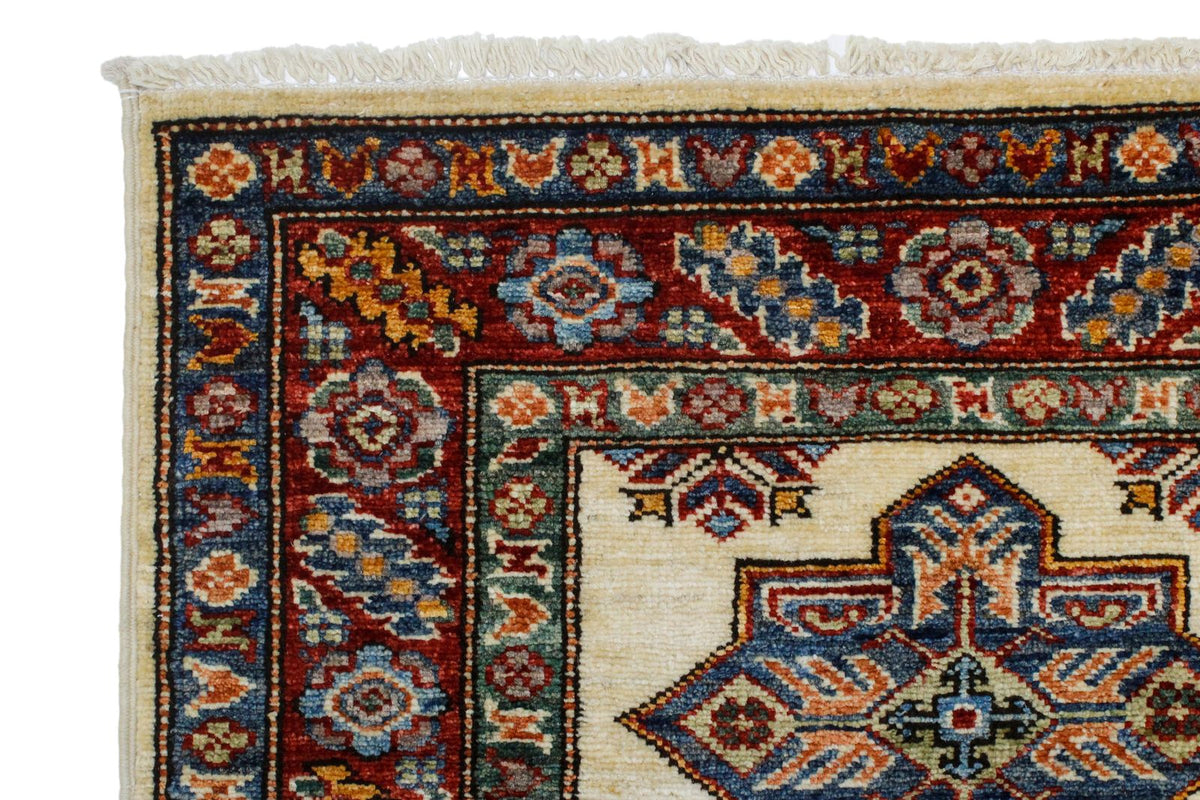 3x8 Ivory and Red Kazak Tribal Runner