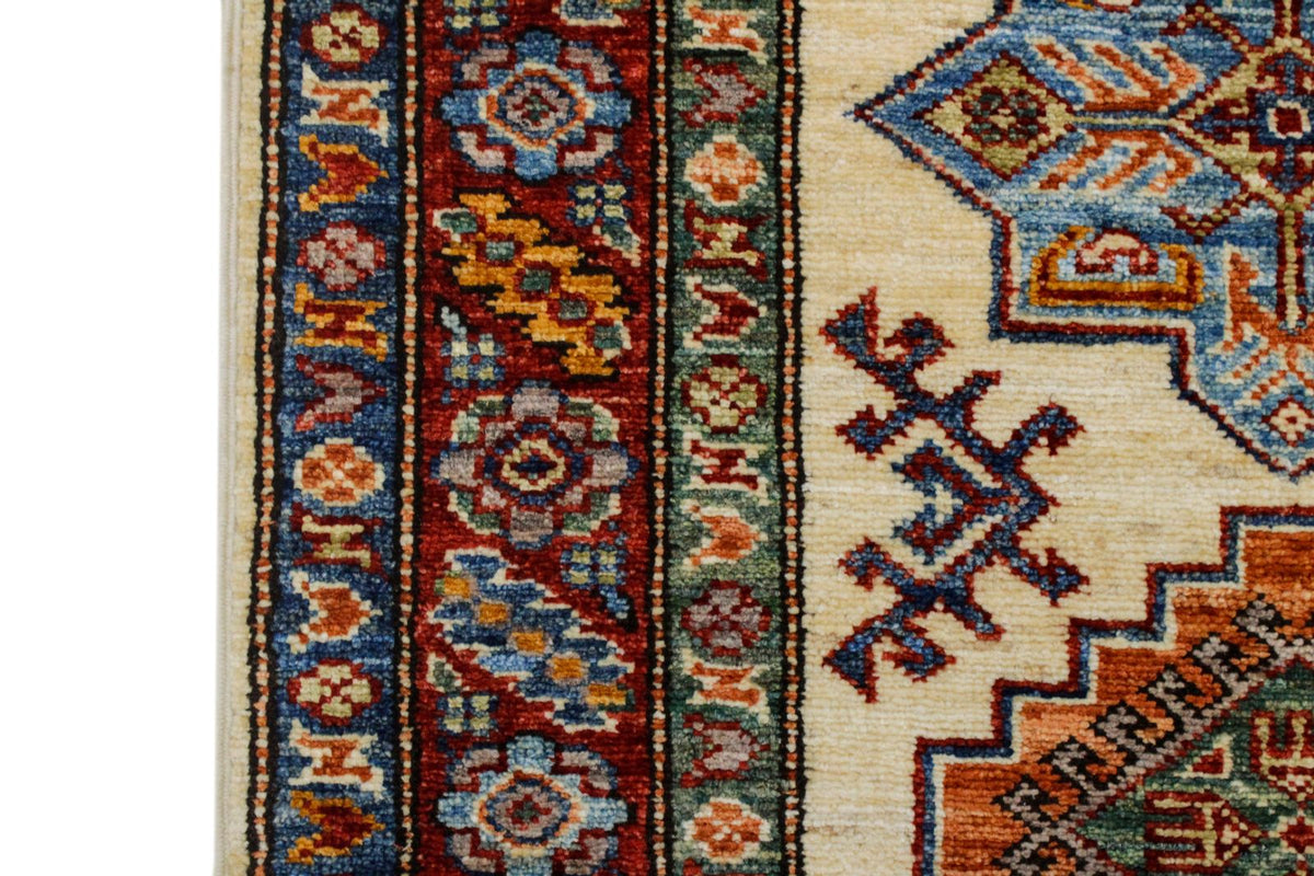 3x8 Ivory and Red Kazak Tribal Runner