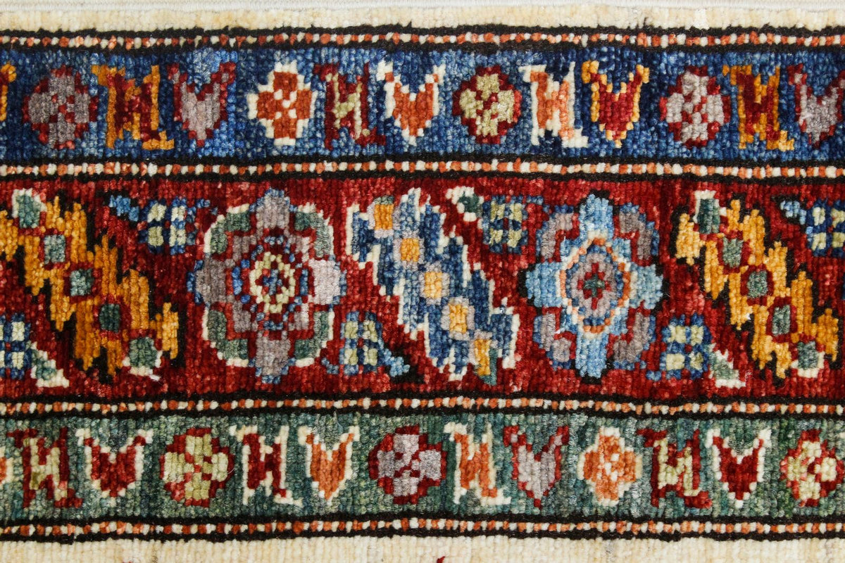 3x8 Ivory and Red Kazak Tribal Runner