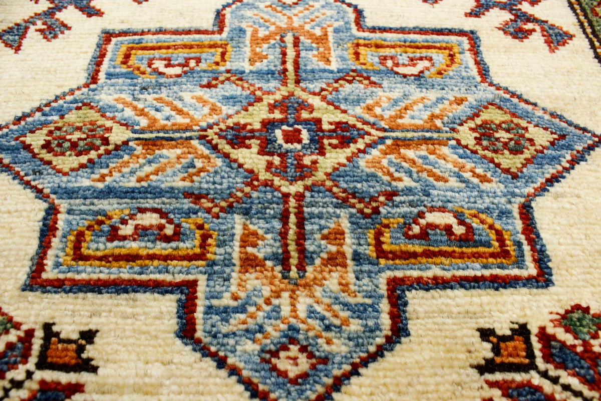 3x8 Ivory and Red Kazak Tribal Runner