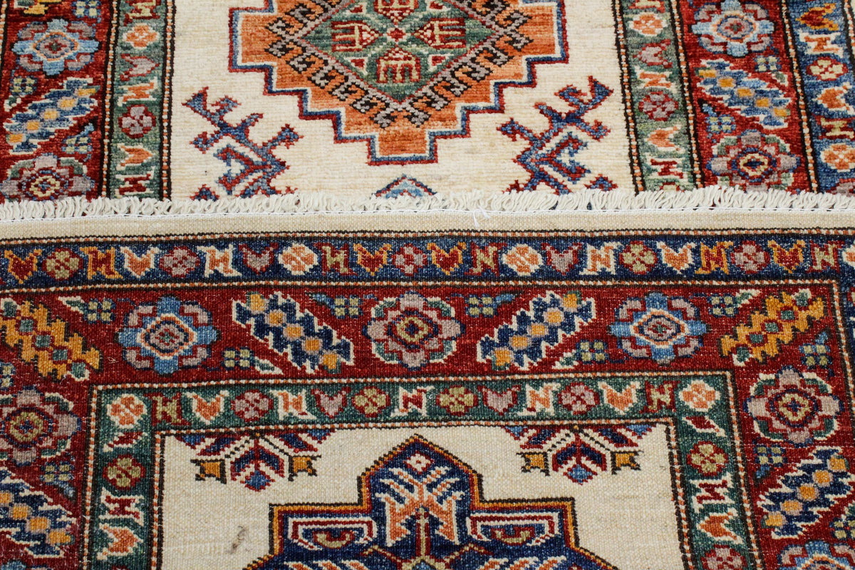 3x8 Ivory and Red Kazak Tribal Runner