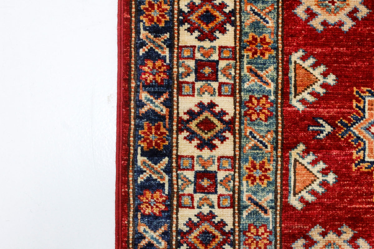 3x8 Red and Ivory Kazak Tribal Runner