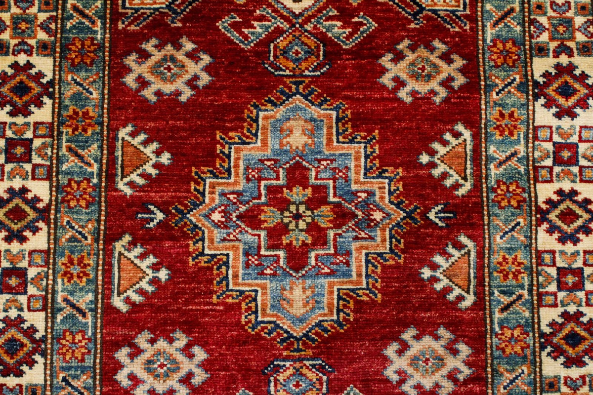 3x8 Red and Ivory Kazak Tribal Runner