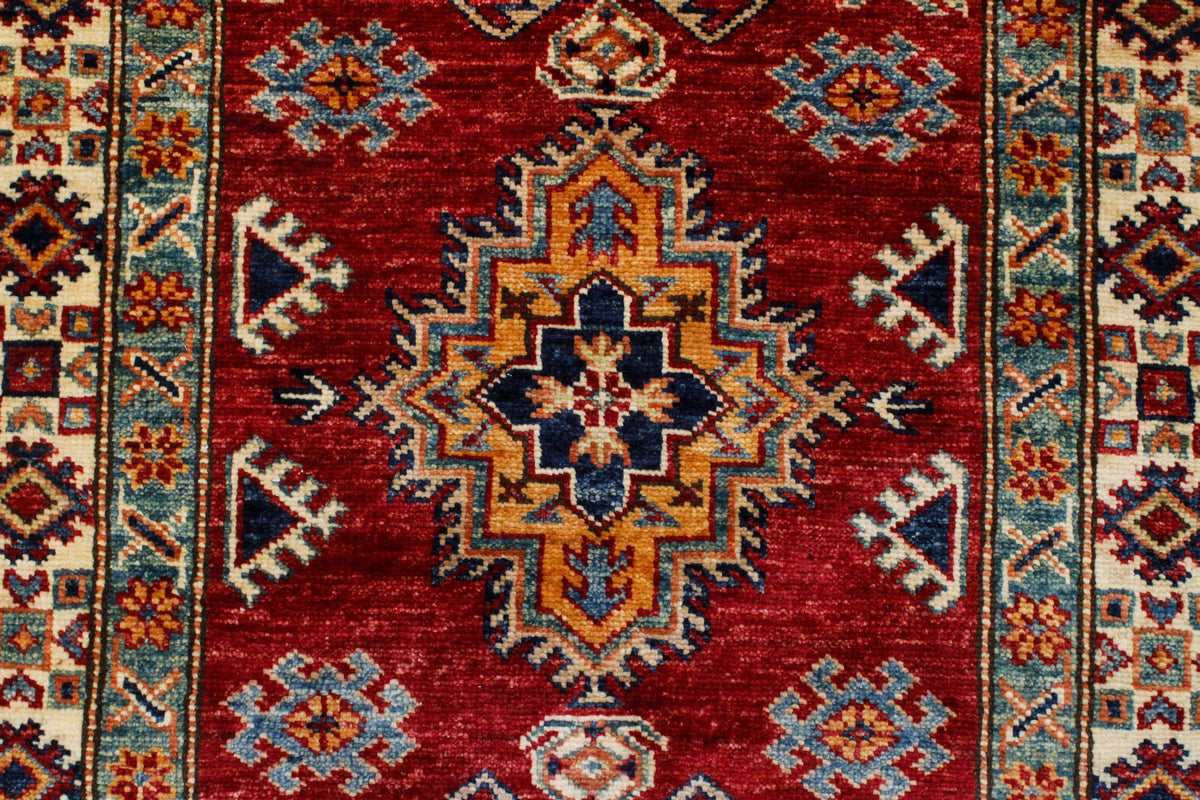 3x8 Red and Ivory Kazak Tribal Runner