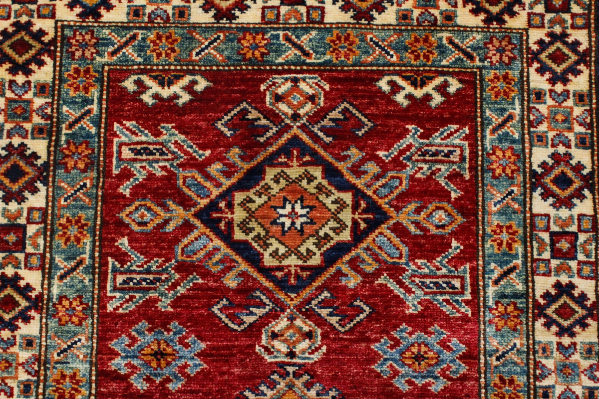3x8 Red and Ivory Kazak Tribal Runner