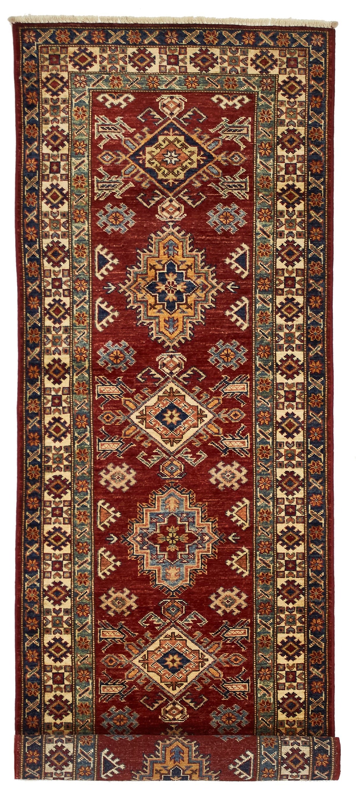 3x8 Red and Ivory Kazak Tribal Runner