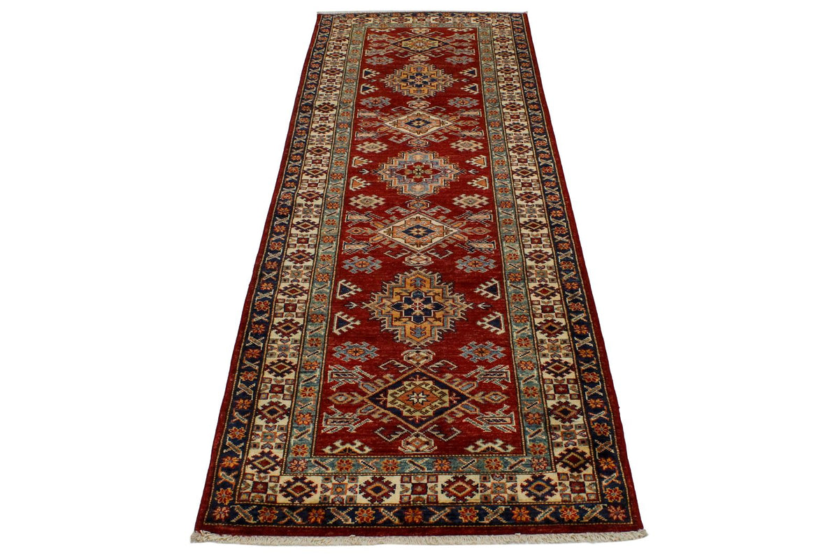 3x8 Red and Ivory Kazak Tribal Runner