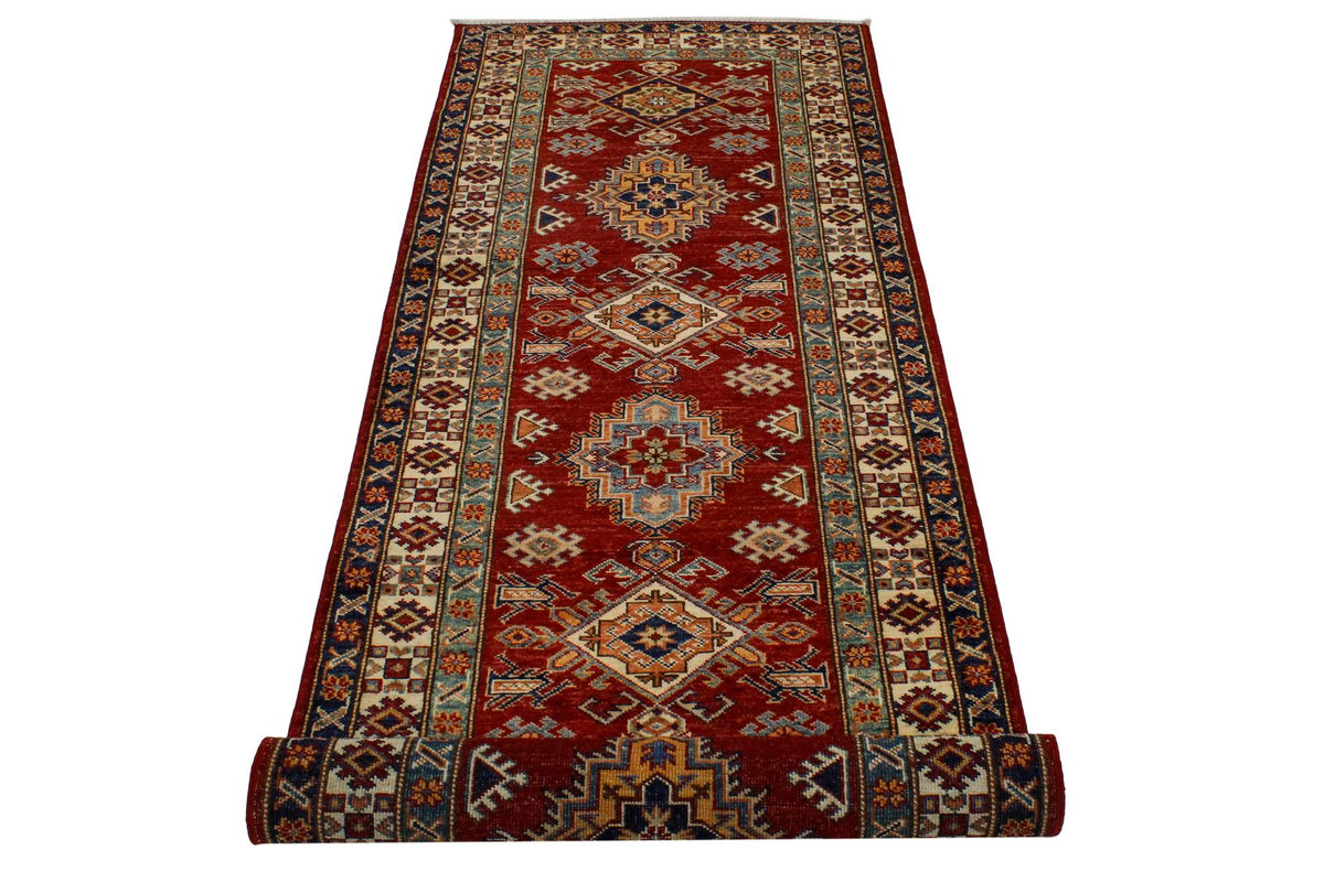 3x8 Red and Ivory Kazak Tribal Runner