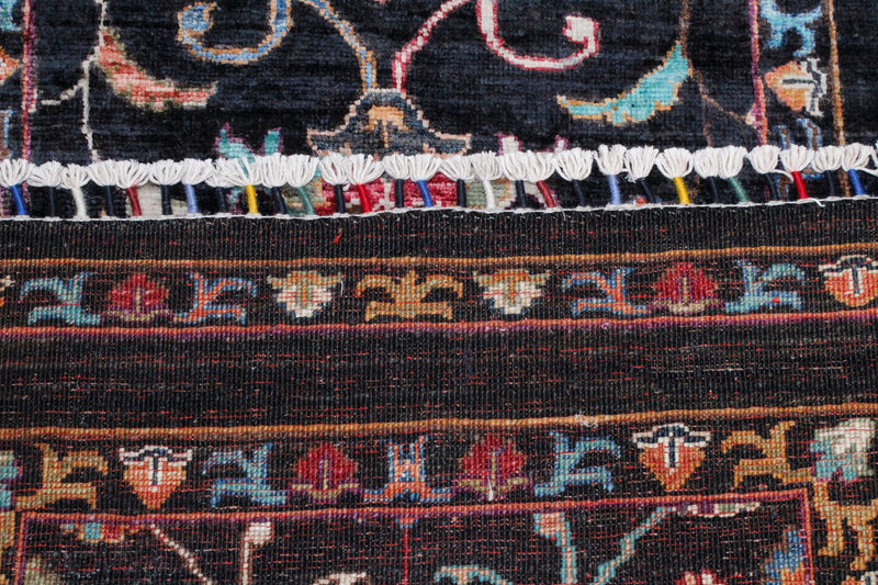 Vintage Handmade 3x10 Multicolor and Black Anatolian Caucasian Tribal Distressed Area Runner