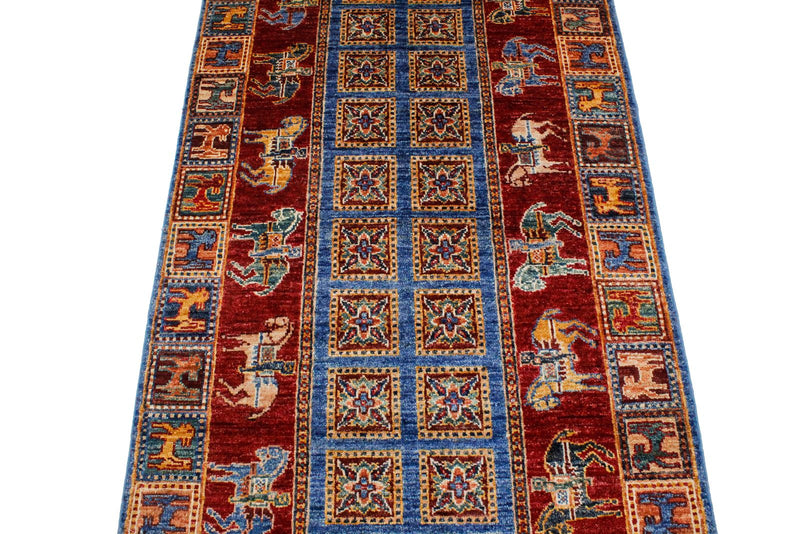 3x9 Blue and Red Anatolian Traditional Runner