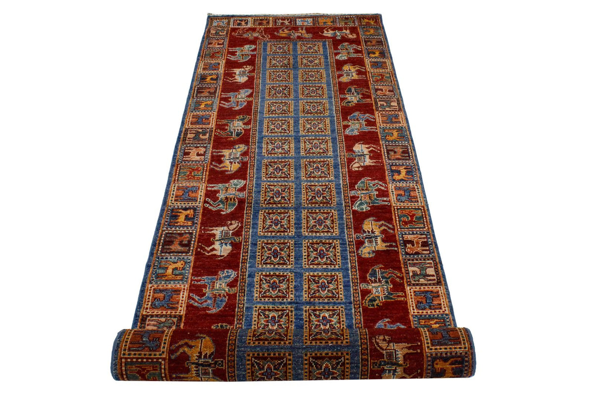 3x9 Blue and Red Anatolian Traditional Runner
