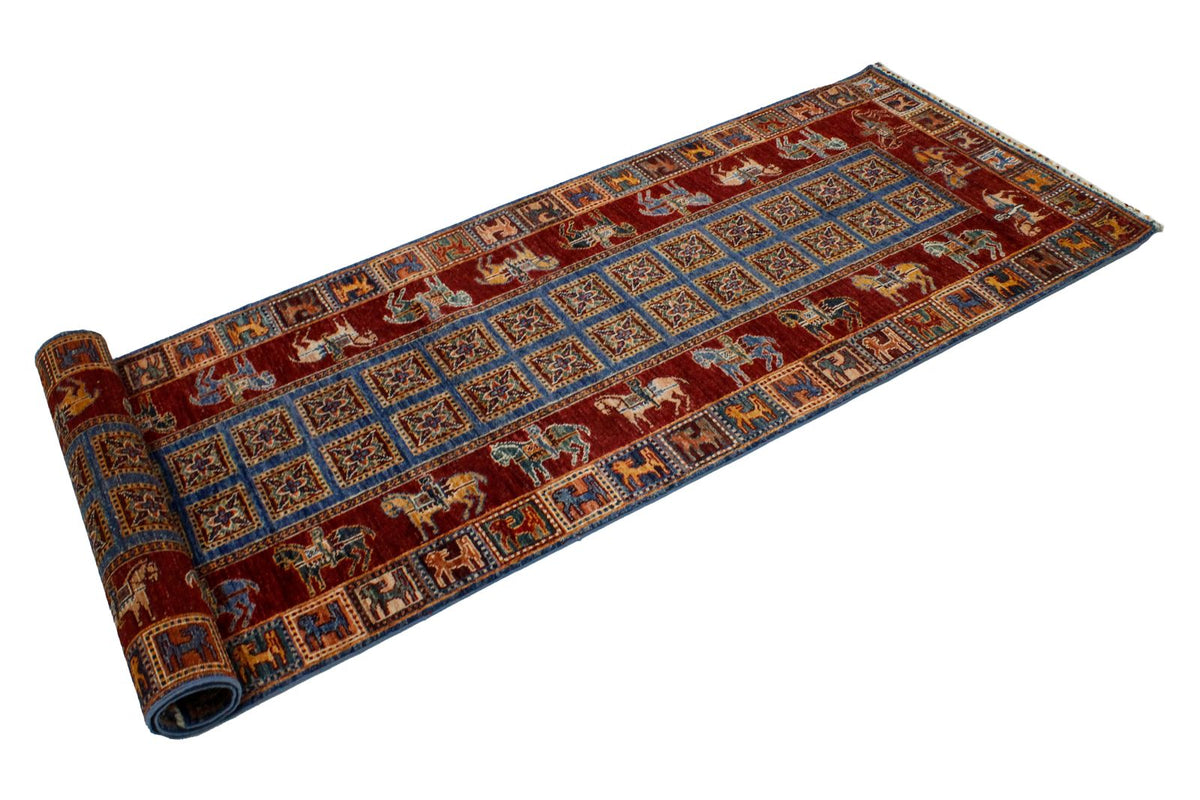 3x9 Blue and Red Anatolian Traditional Runner
